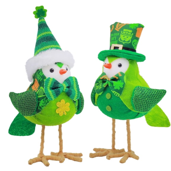 KOYPTL St. Patrick’s Day Featherly Friends Birds 2pcs,Tabletop Decorations Green Shamrock Irish Holiday Plush Bird Figurines,Farmhouse Style Indoor Display Gift for Holiday Home Party Accent Ornament