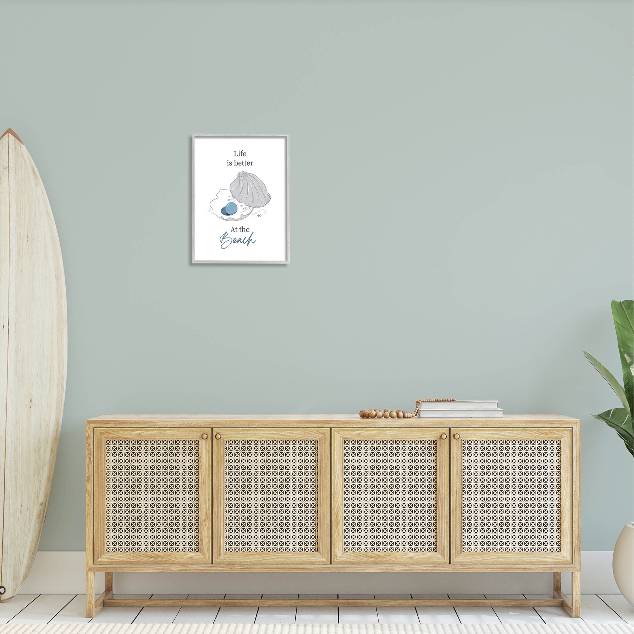 Life Better At Beach Clam Pearl Animals & Insects Graphic Art Gray Framed Art Print Wall Art
