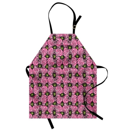 - Garden Art Apron Roses and Gerbera Flowers Pattern Illustration with Botanical Inspirations, Unisex Kitchen Bib Apron with Adjustable Neck for Cooking Baking Gardening, Pink Pale Green, by Ambesonne