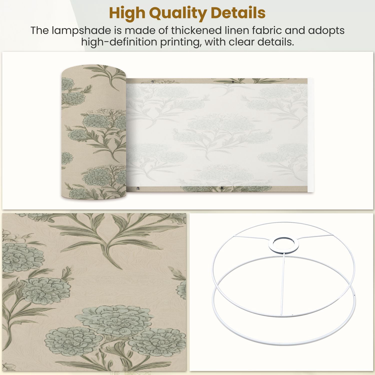 Linen Drum Lamp Shades Vintage Floral Soft Blue Green Blooms Cream 13" x 13" x 10" Lampshade for Table Lamps Floor Lamps Lamp Shade Replacement Easy Assembly Required