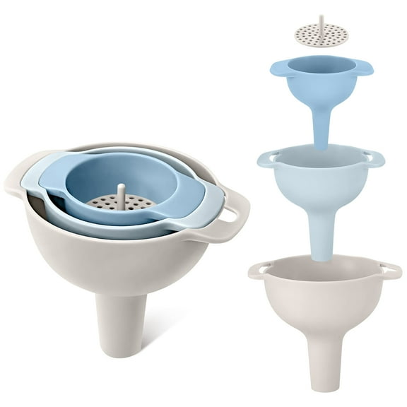 Badiano 4 in 1 Plastic Kitchen Funnels with Detachable Strainer Filter,Oil Funnel for Filling bottle