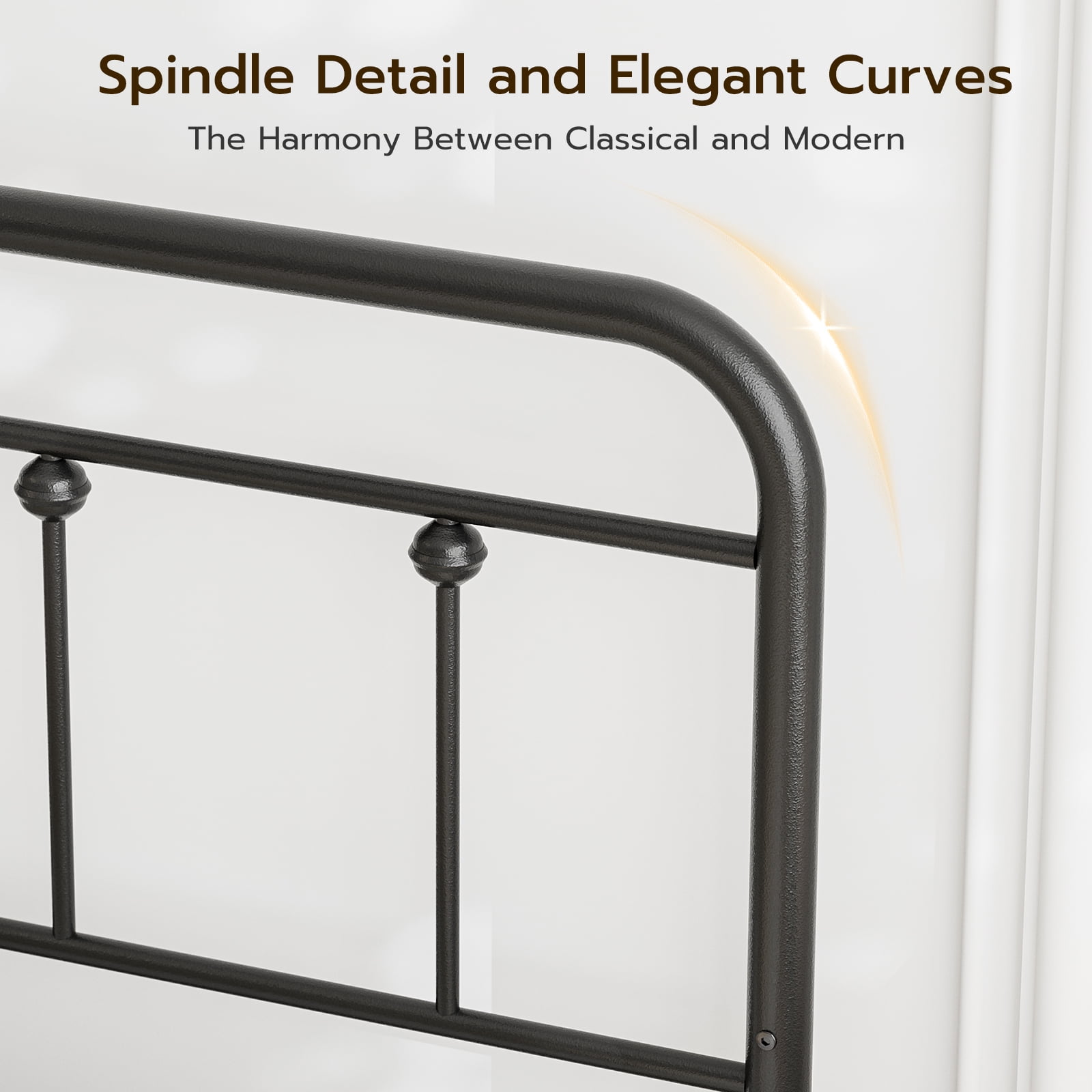 SIKHST Full Size Headboard with Black Metal Construction, Adjustable Height, Spindle Detail and Elegant Curves Design, Farmhouse and Vintage Style,Steel Headboard Only for Bedroom