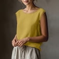 thumbnail image 4 of Sevevn Women's Lace Trim Sleeveless Tank Top Round Neck Casual Blouse Yellow L, 4 of 7