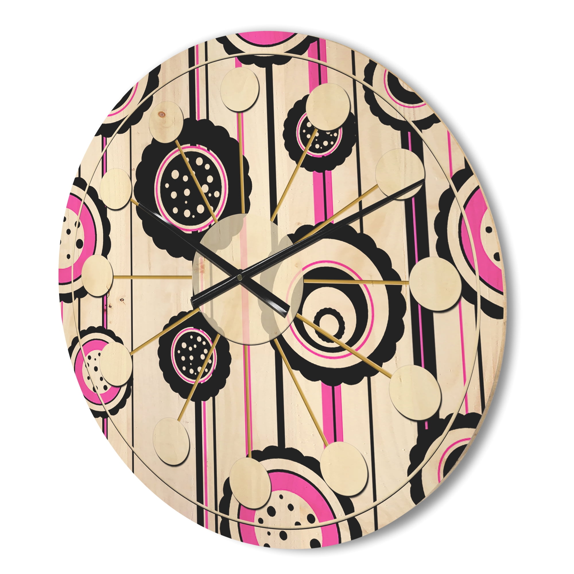 Designart 'Circular Retro Pattern' Mid-Century Modern Wood Wall Clock