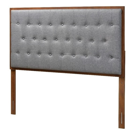 Pemberly Row Gray Fabric and Walnut Brown Wood King size Headboard