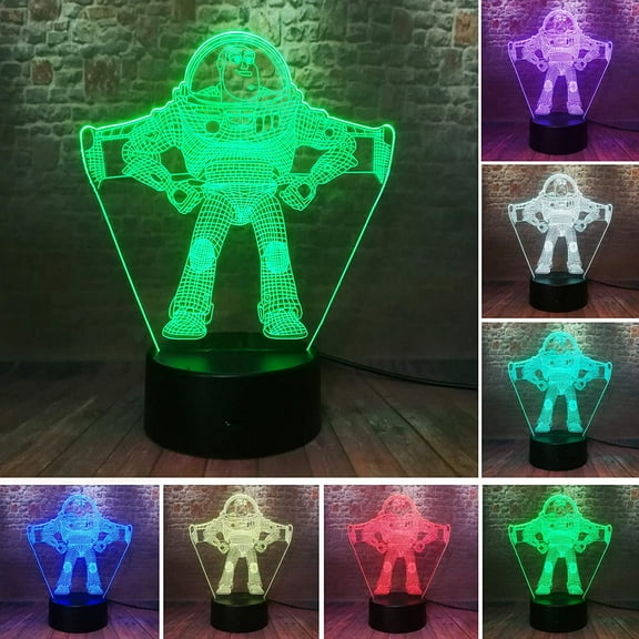 Cartoon Pixar Ultimate Buzz Lightyear Spaceman 7 Color Change Night Light LED Astronaut Action Figure Boys Bedroom Cartoon Decor Child Kids Gift