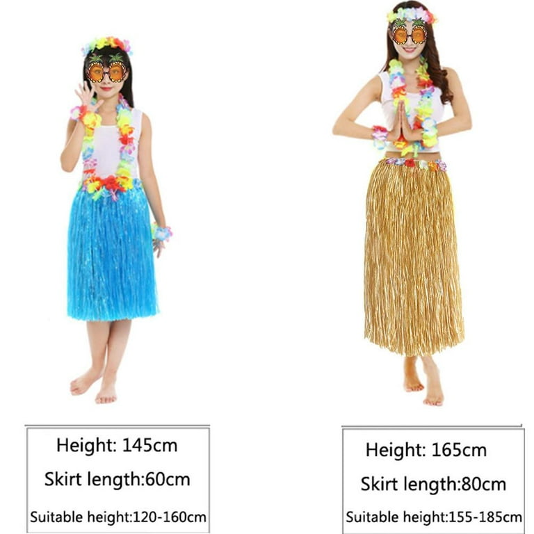 Toma 8 PCS Fancy Dress Hula Skirt Costume Hawaiian Grass Skirt Dancer Dress  Set with Sunglasses and Ring Party Skirts for Adult Kids 