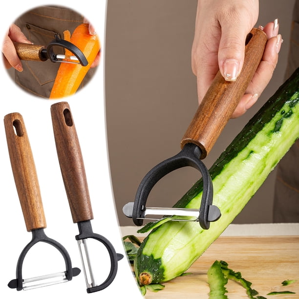 Policía Pelador de acero inoxidable con mango de madera, utensilio de cocina para pelar y rallar patatas, verduras y frutas (1 pieza). Rkxzt