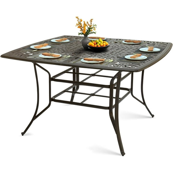 VIVIJASON Patio Cast Aluminum High Bar Table for 6-8, Outdoor 64" Large Square High Dining Table with 2.2" Umbrella Hole, Weather-Resistant Patio Dining Table for Deck Garden Backyards, Dark Bronze
