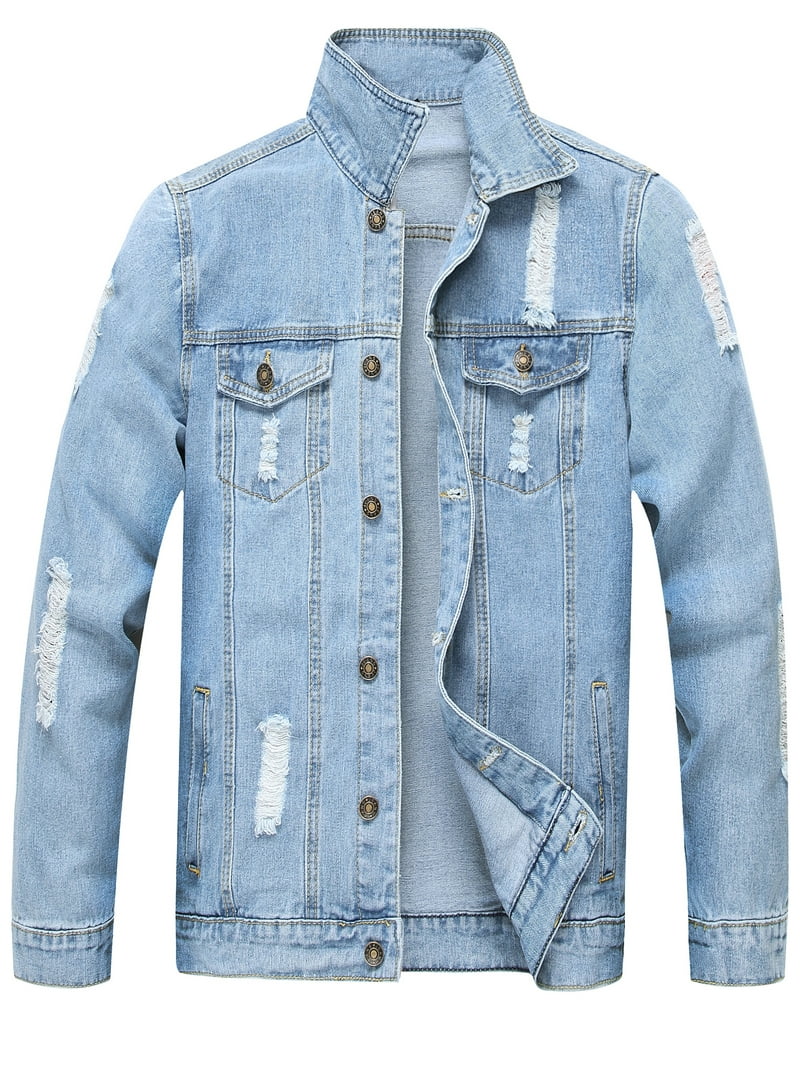 LZLER Men's Slim Fit, Ripped Denim Jacket, Stylish Everyday