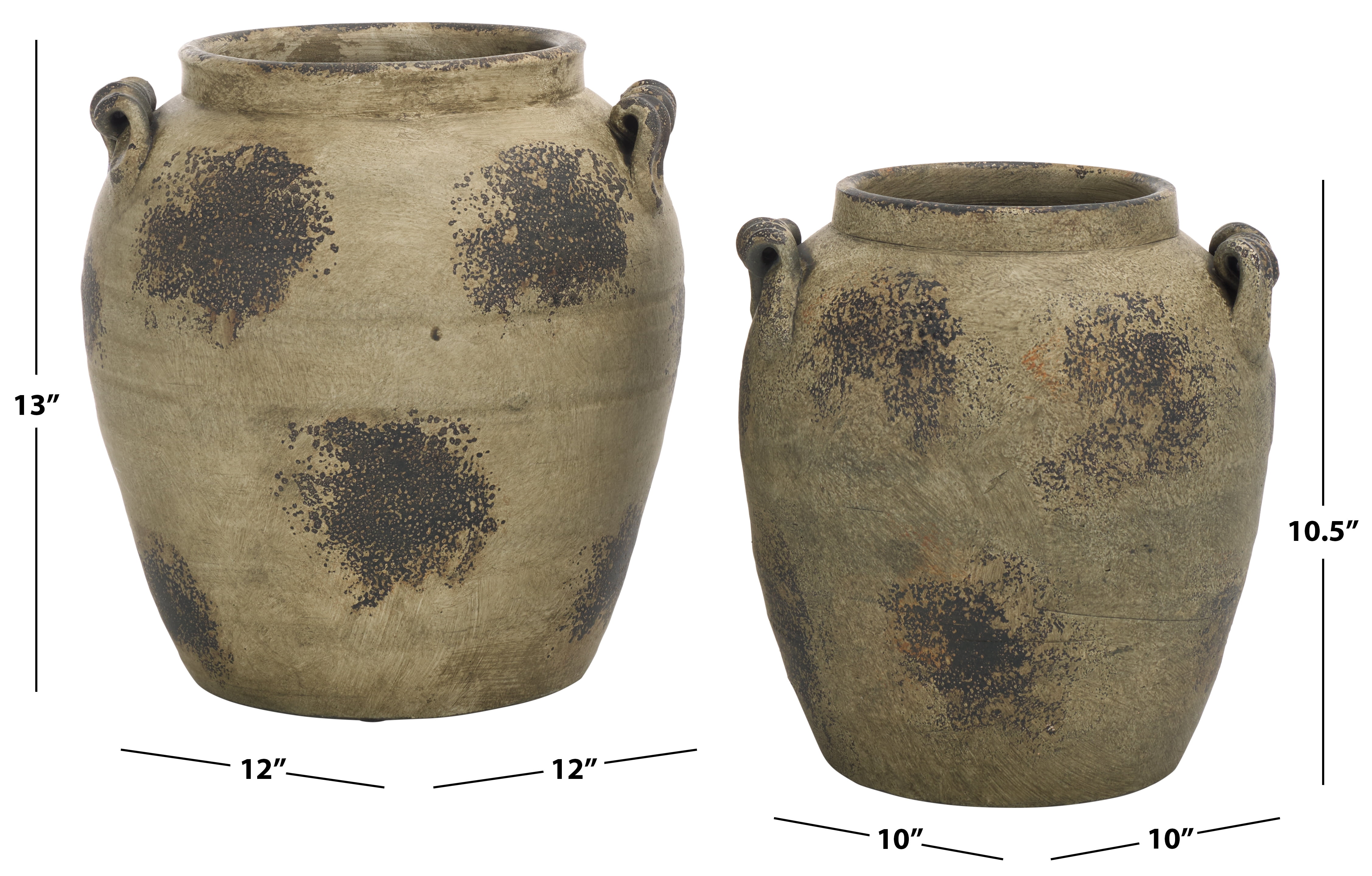 Safavieh Rhodes 13"/10.5" Weathered Gray Terracotta Table Vase, Set of 2