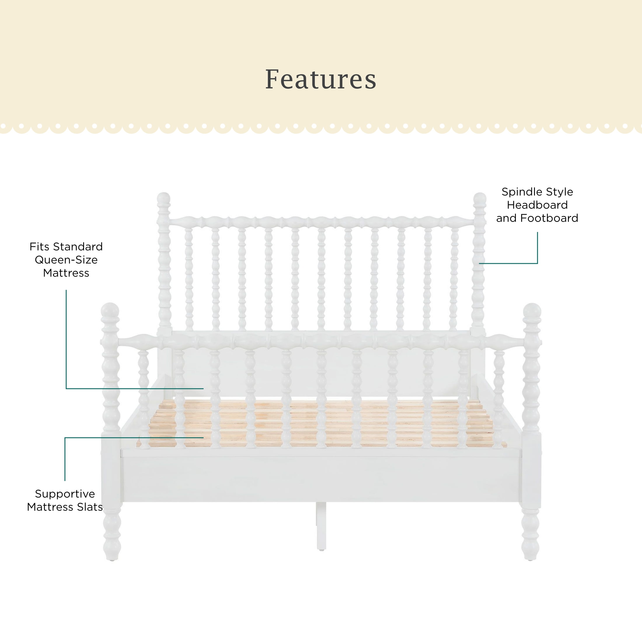 Pioneer Woman Harper Queen-Size Spindle Bed, White