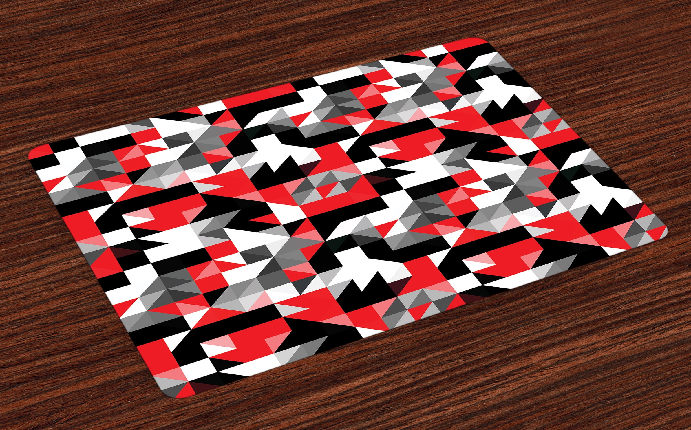 Red and Black Placemats Set of 4 Abstract Geometric Half Triangles