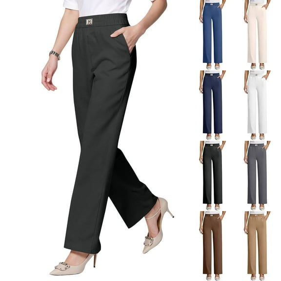 Cyglowse Senior Pants for Women, Drape High Rise Pull on Soft Stretch Seniorpants for Ladies Women 50  Black S