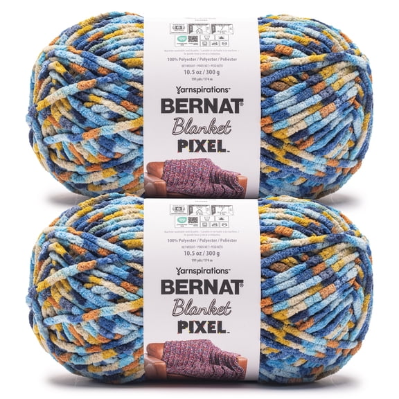 Bernat® Blanket Pixel™ #6 Super Bulky Polyester Yarn, Ocean Lily 10.5oz/300g 191 Yards (2 Pack)