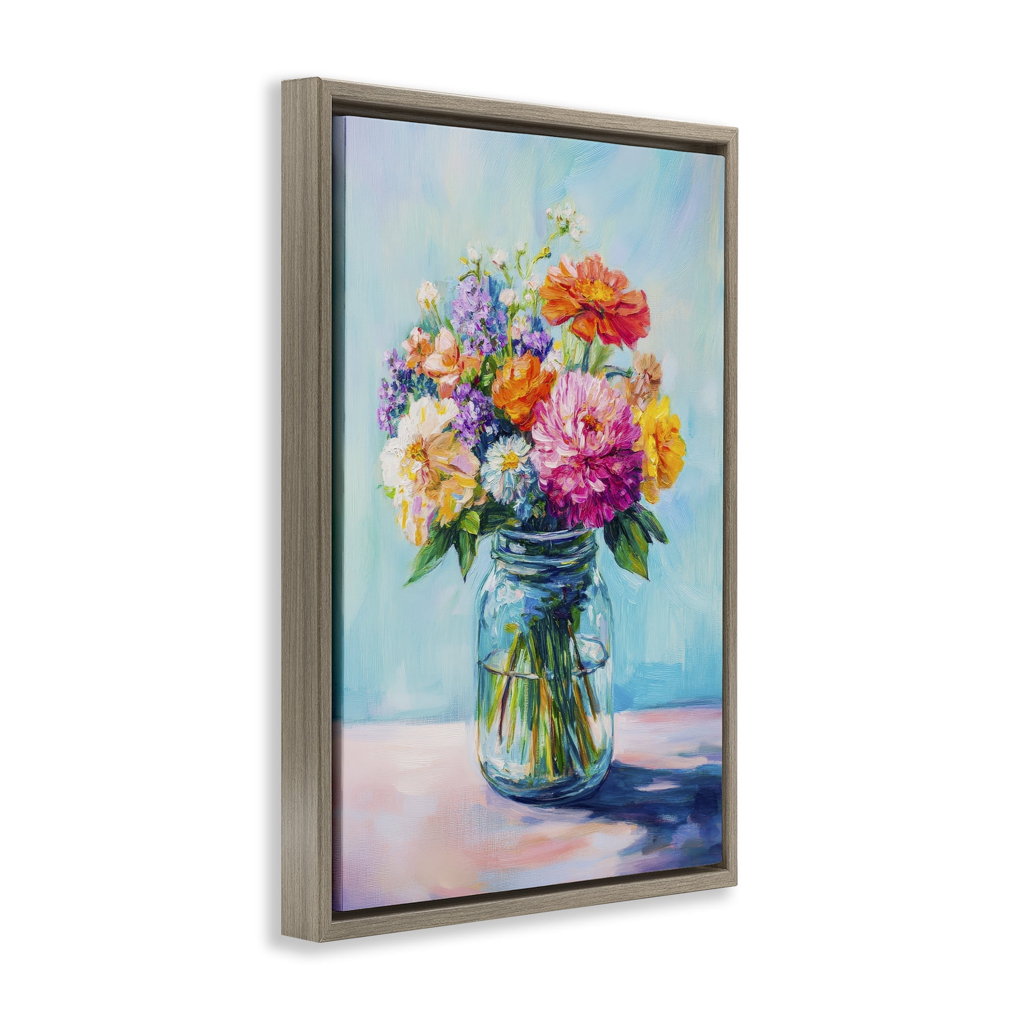 Stupell Industries Vibrant Country Jar Bouquet Brown Framed Floater Canvas Wall Art, design by Petal Prints Design