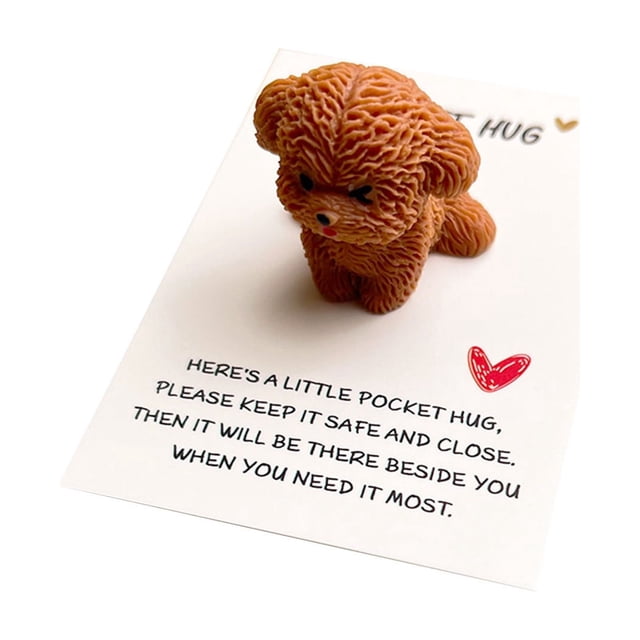 Birdeem Cute Teddy Pocket Card, Resin Brown Bear Design, Small Greeting Card for Gift Giving, Affection Note Card for Friends Family