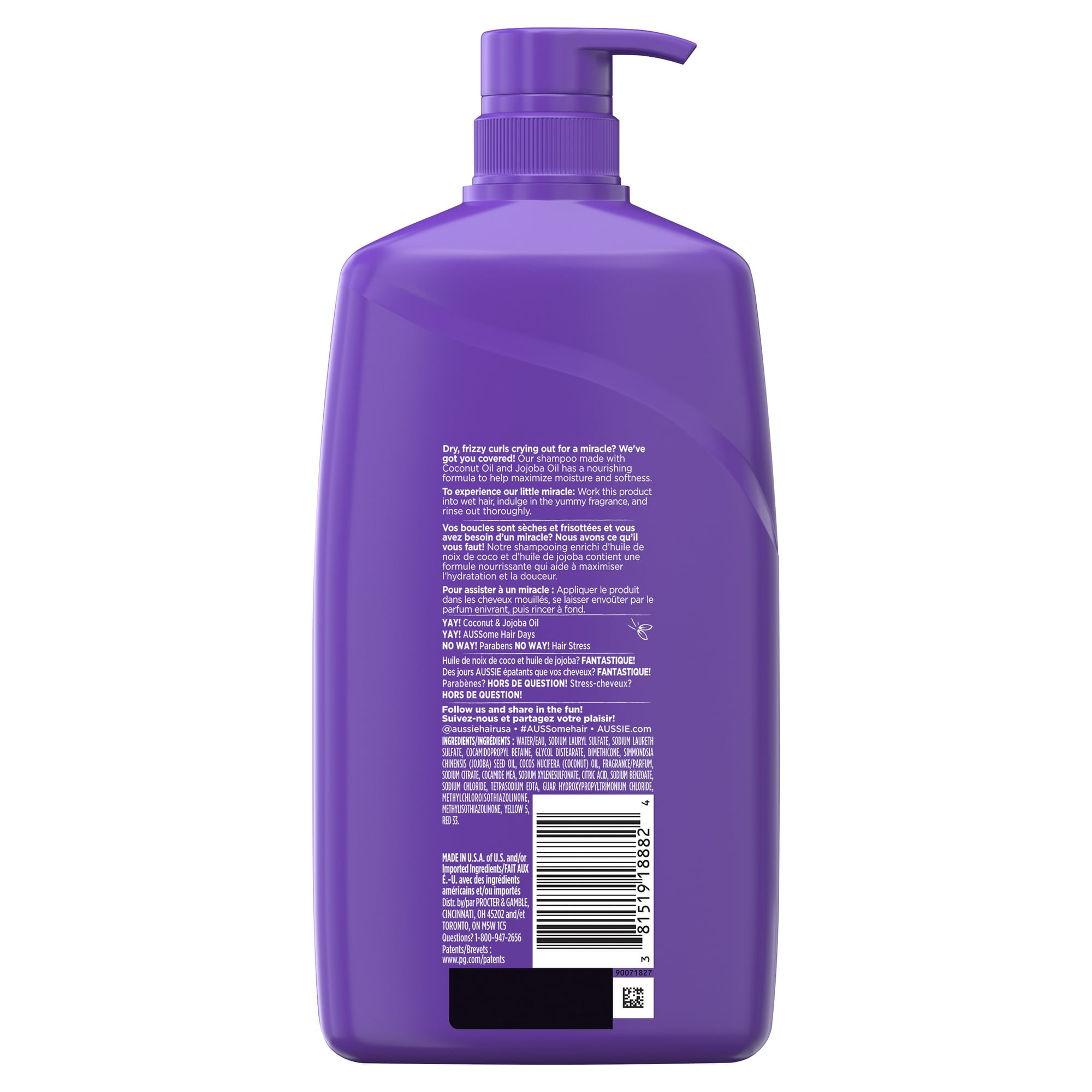 Aussie Miracle Curls Shampoo with Coconut & Jojoba Oil,  Foe All Hair Types, Paraben Free, 26.2 fl oz