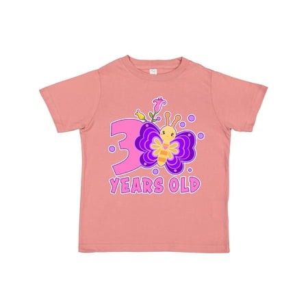 

Inktastic 3 Years Old with Butterfly and Flowers Gift Toddler Toddler Girl T-Shirt