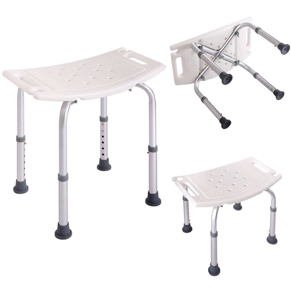 Kepooman Adjustable Height Shower Stool Bath Chair with Aluminum Legs - White Kepooman Adjustable Height Shower Stool Bath Chair with Aluminum Legs - White