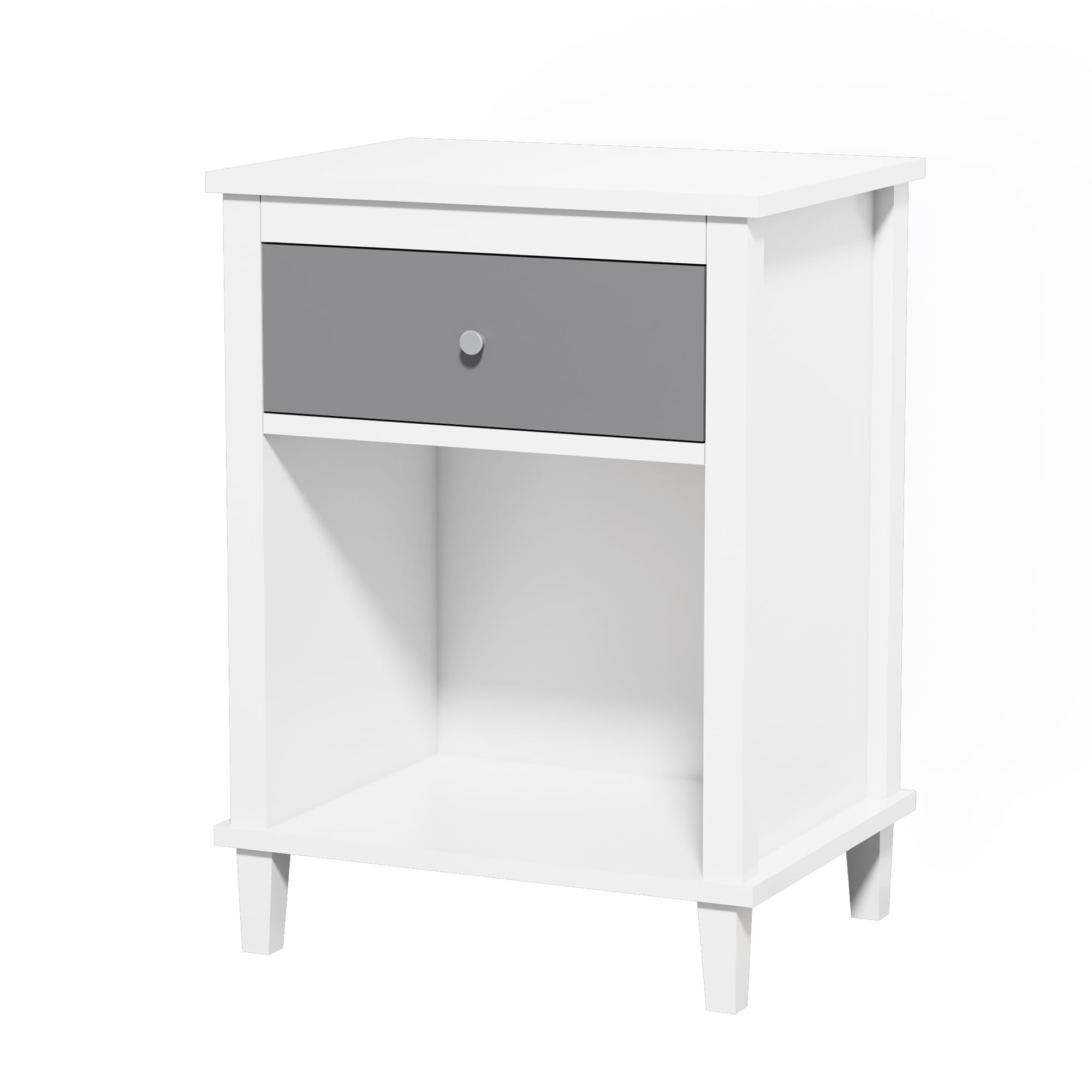26.77''H Wooden Nightstand with One Drawer One Shelf for Kids, Adults,Gray+Silver handle
