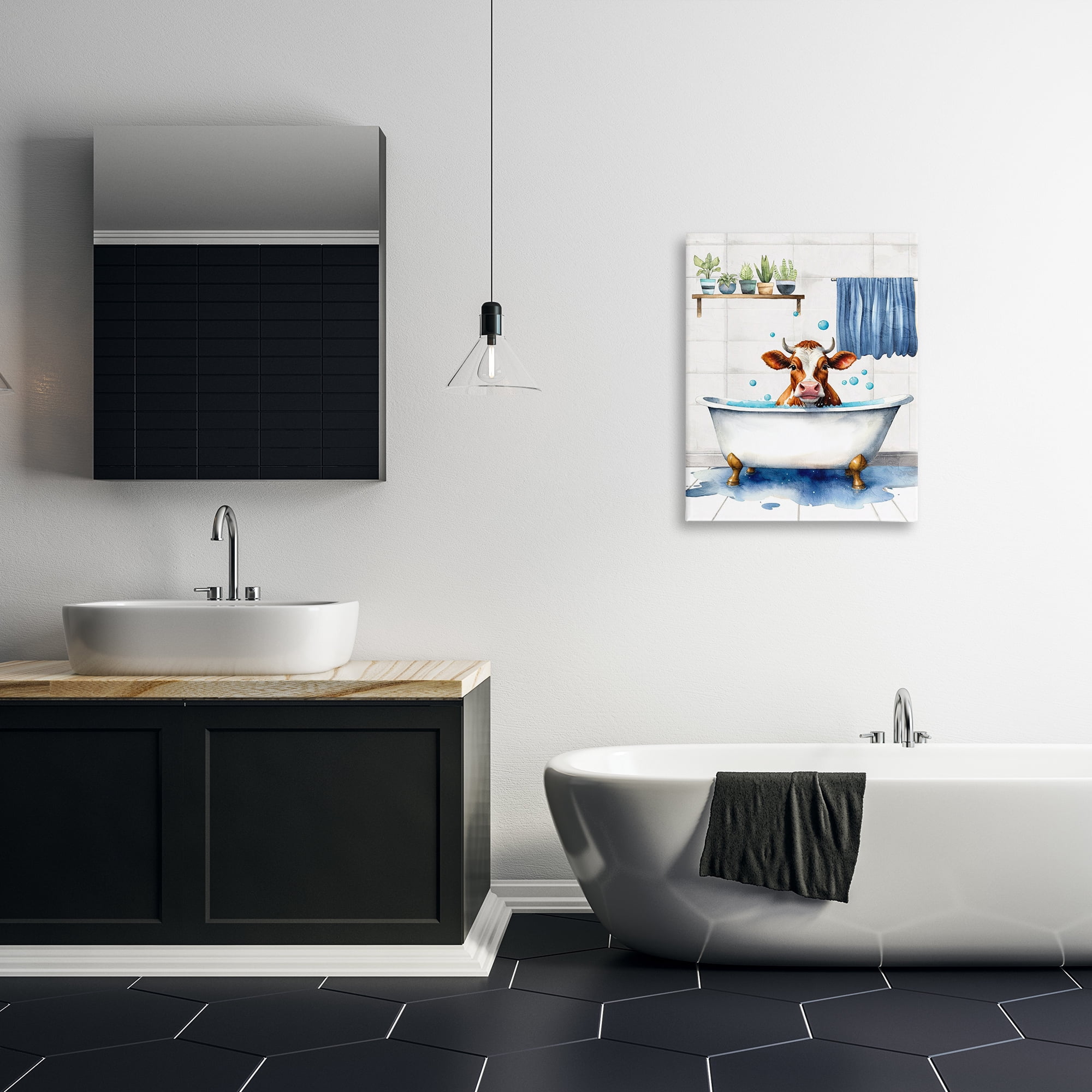 Stupell Industries Cattle Bathtime Suds Bath & Laundry Painting Wrapped Canvas Art Print Wall Art, 24 x 30