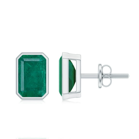 Rosec Jewels 1.25 CT Bezel Set Octagon Cut Emerald Solitaire Cocktail Stud Earrings, 925 Sterling Silver