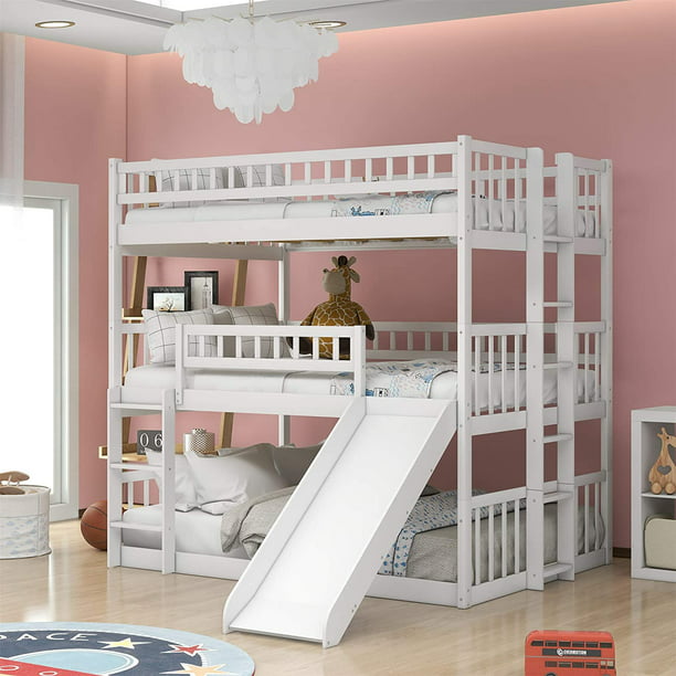 Full Triple Bunk Bed With Slide, Full Loft Bed With Slide And Desk