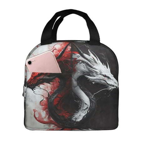 Insulated Lunch Bag for Women Men - Cool Black and White Dragon Leakproof Cooler Lunch Box for Women Men  Lunch Tote Bags for Work School Picnic Travel