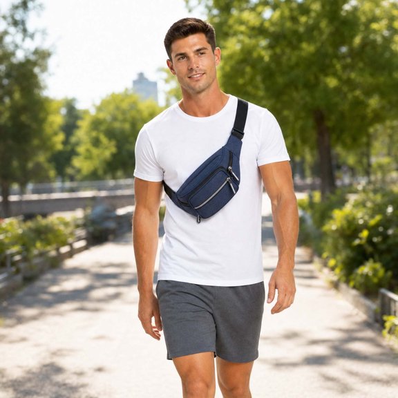 Men Multifunctional Waist Pack, Crossbody Belt Bag With Multiple Zipper Pockets For Travel Running Hiking Outdoor Sports, Lightweight Chest Sling Storage Bag For Daily Carry Essentials(Dark Blue)