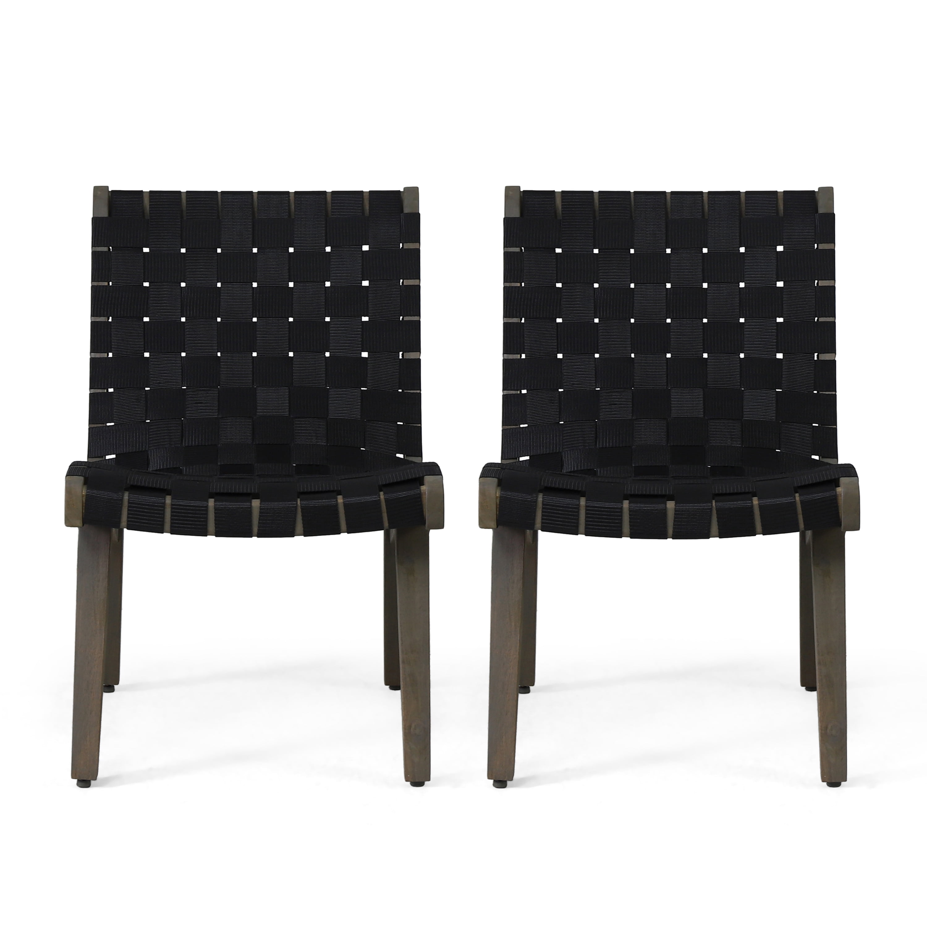 Outdoor Leisure Lounge Single Chair, Acacia Wood and Rope Combined Design for Patio Garden, Black