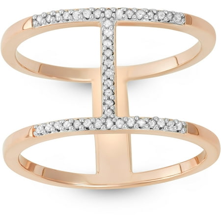 Diamond Accent Rose Gold over Sterling Silver H Ring, Size 7