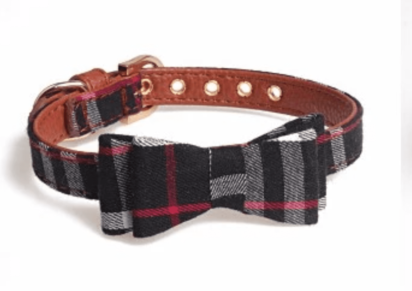 New Dog Collar with Bow in Cute Plaid for Small Dogs Black