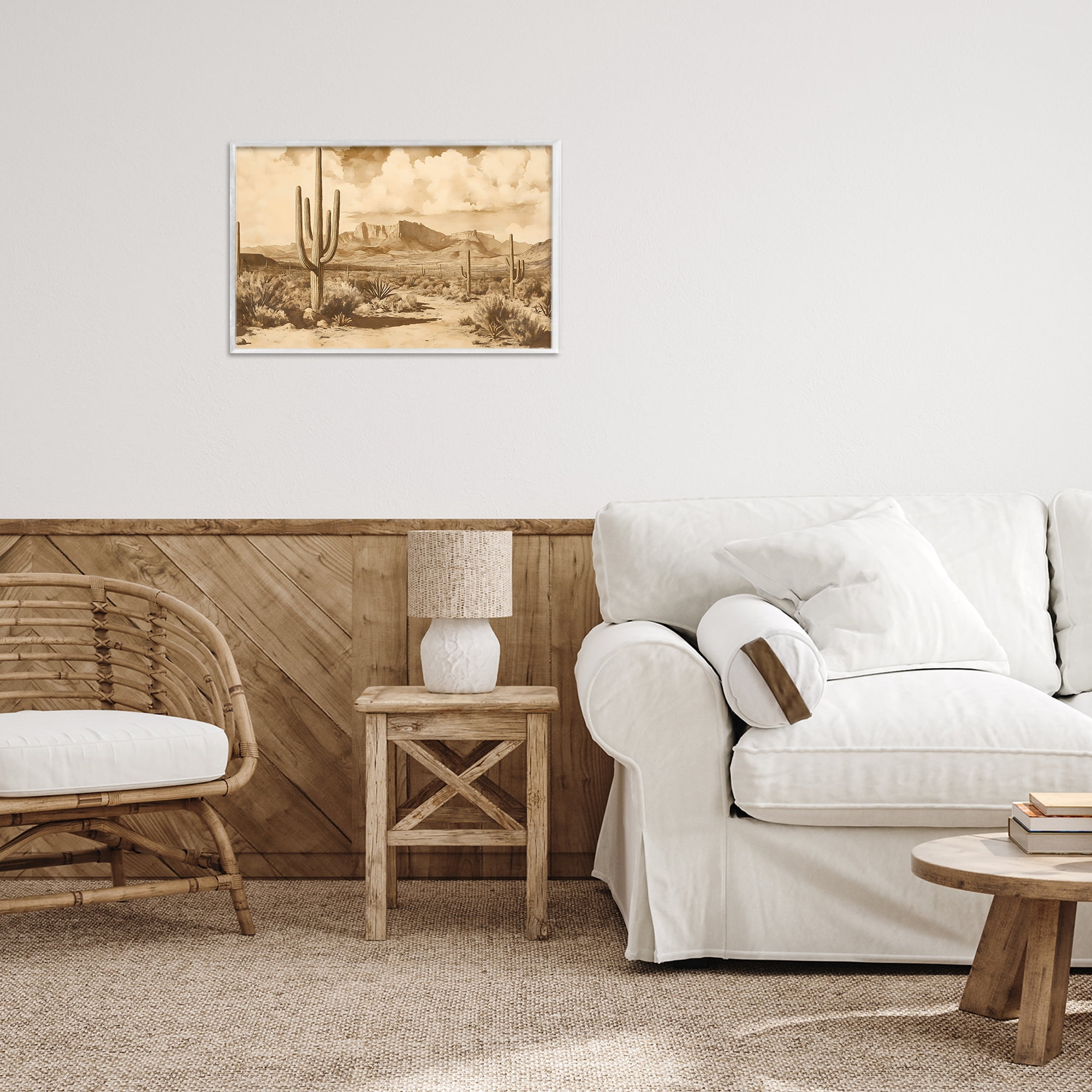Stupell Industries Vintage Desert Peaks with Saguaro White Framed Giclee Art, design by Franklyn Gregory