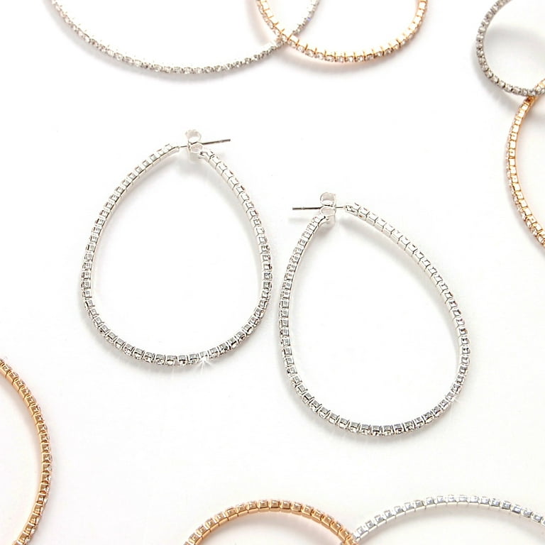 Rhinestone Chain Wrapped Hoop Earrings (80mm) - Silver - Pinktini