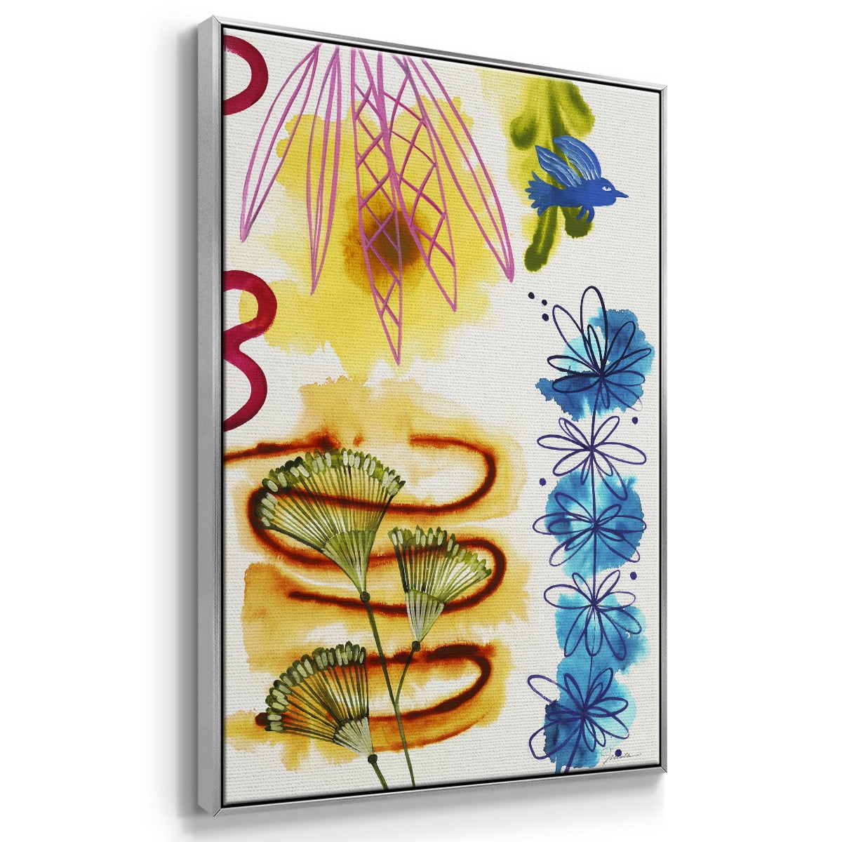 Flower Power I Framed Premium Gallery Wrapped Canvas - Ready to Hang - 27 x 41 - Silver Floating Frame