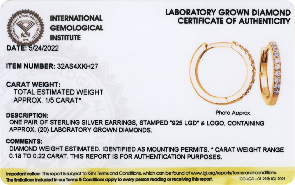 Forever Facets 1/5 CT TW Lab Grown Diamond Hoops in 18k Gold over Sterling Silver, Adult Female