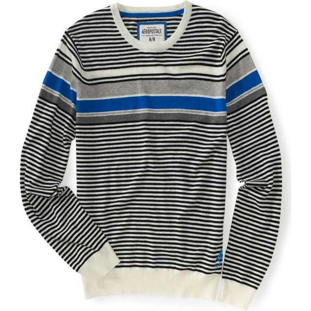 Aeropostale Mens Stripe Pullover Pigeon Knit Sweater, Negro, Grande