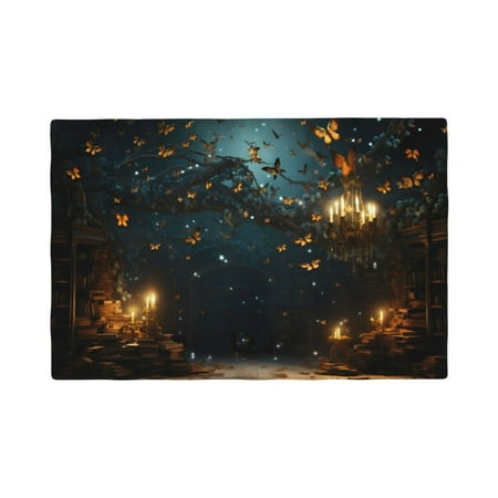 

Table Placemats Set of 4 - Magical Library Butterfly Night 12x18 In Faux Linen Double Heat Resistant Place Mats Cloth Indoor/Outdoor Placemats Washable Table Mats for Dining Kitchen Party