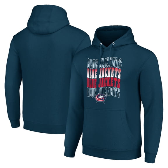Men's Starter Navy Columbus Blue Jackets Four Team Name Logo Fleece Pullover Hoodie