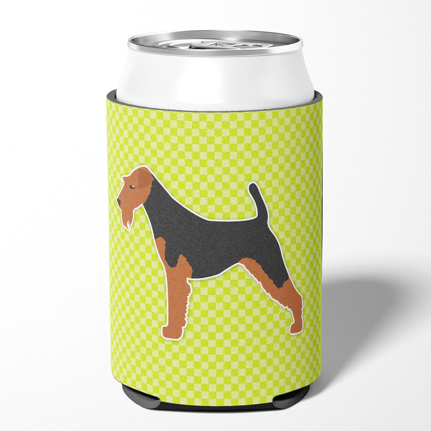 Carolines Treasures BB3785CC Welsh Terrier Checkerboard Green Can or Bottle Hugger