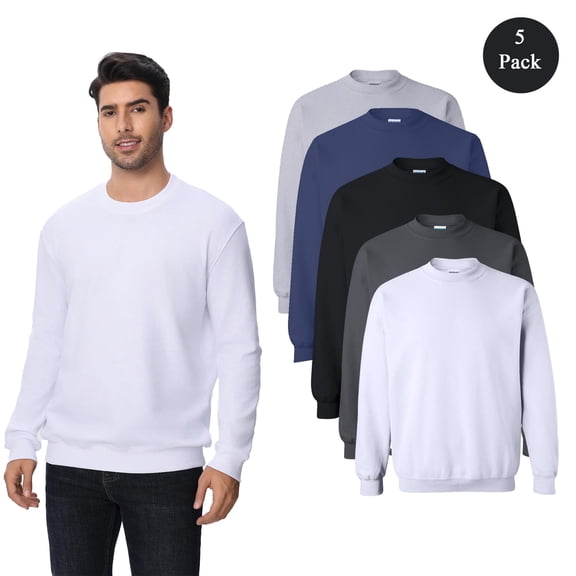 Zfeel Men's Crewneck Sweatshirt, Comfortable Long Sleeve Assorted Color Pullover Fleece, 5-Pack, S