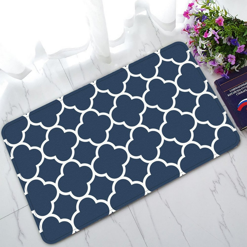 GCKG Classic Navy Blue Quatrefoil NonSlip Doormat Indoor/Outdoor