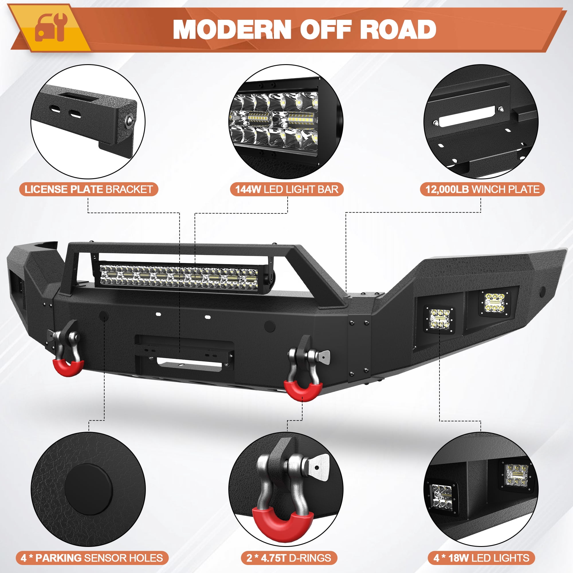POFENZE Front Bumper Compatible with Chevrolet Silverado 1500 2016 2017 2018 Truck Bumper with Winch Plate