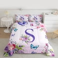 thumbnail image 2 of Homewish Purple Initial S Letter Bedding Comforter Set, Watercolor Rose Floral Twin Comforter Sets, Kawaii Dreamy Butterfly Reversible Bedding Set, Luxury Bedroom Decor, 2pcs, 2 of 8