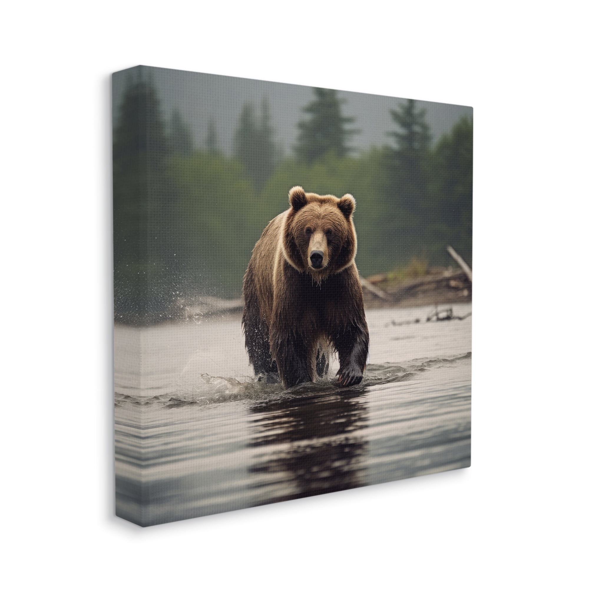 Stupell Industries Bear Splashing in Lake Animals & Insects Painting Gallery Wrapped Canvas Art Print Wall Art, 36 x 36
