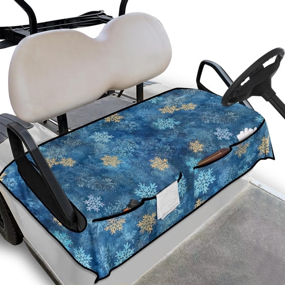 Yuyamidu Christmas Golf Cart Seat Covers with 4 Front Pockets Blue Snowflake Golf Cart Seat Towel Blanket Club Car Seat Cushion Covers