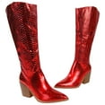 thumbnail image 3 of Berness Women Knee High Western Cowboy Boots Side Zippers Block High Heel Pointed Toe Snakeskin Print LILIBETH Hot Red Patent 11, 3 of 6