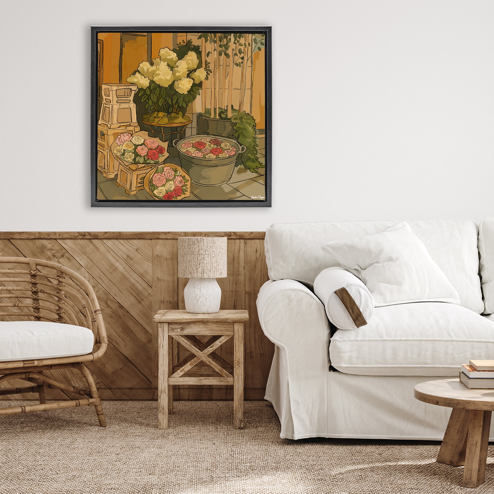 Stupell Industries London Town Flowers Black Framed Floater Canvas Wall Art, design by Amelia Noyes