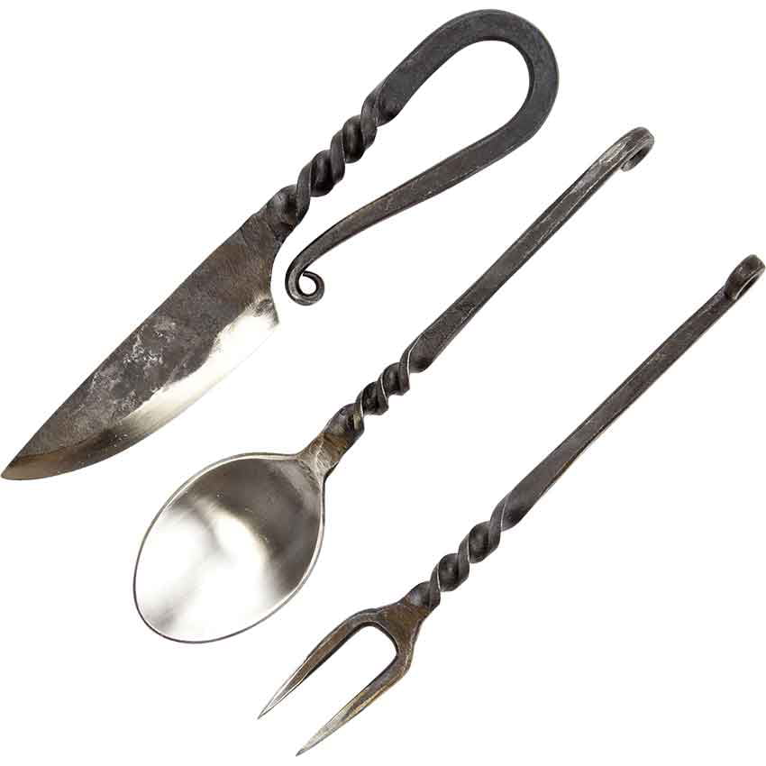 A Best Gift Medieval Hand Forged Cutlery Unique set of iron Wrought iron LARP 